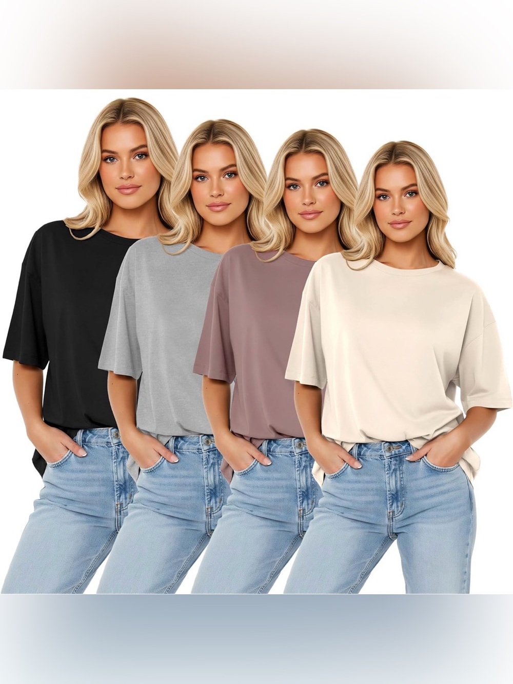 Women’s 4 Pack Oversized Tshirts, Loose Fit Round Neck Summer Baggy Tops 3X